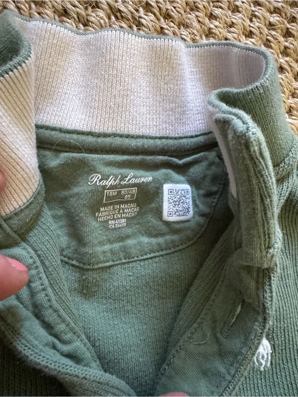 Ralph Lauren Olive Green Long-Sleeve Baby One-Piece